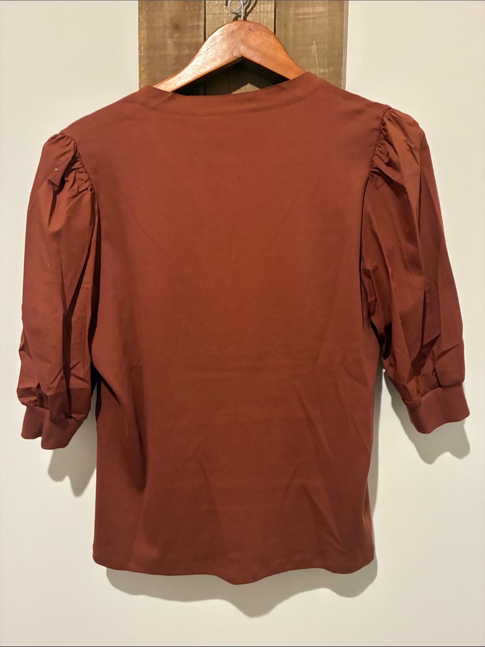 Veronica Beard Brick Red Button-Front Puff Sleeve Top - Picture 5 of 5